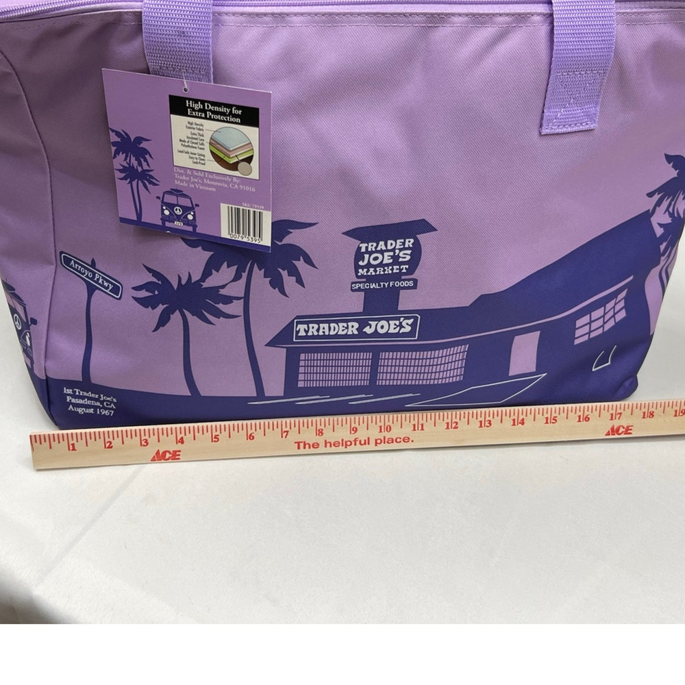 Trader Joe's Purple Insulated Tote Cooler Bag Reusable Grocery Shopping - Picture 9 of 11